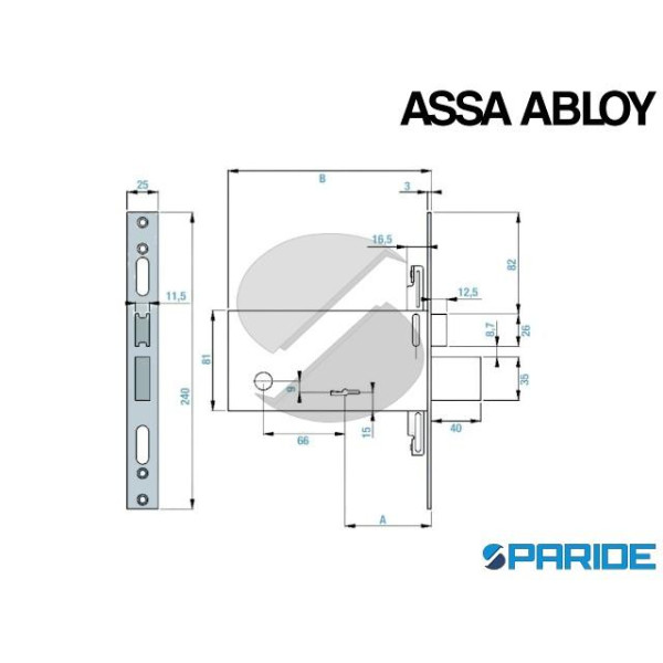 SERRATURA DOPPIA MAPPA E 70 F6873 ASSA ABLOY 3 PUNTI CHIUSURA PER PORTE IN ALLUMINIO