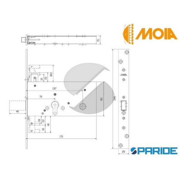 SERRATURA FASCIA TRIPLICE E 70 RCI9753\001RF MOIA DA INFILARE A CILINDRO EUROPEO