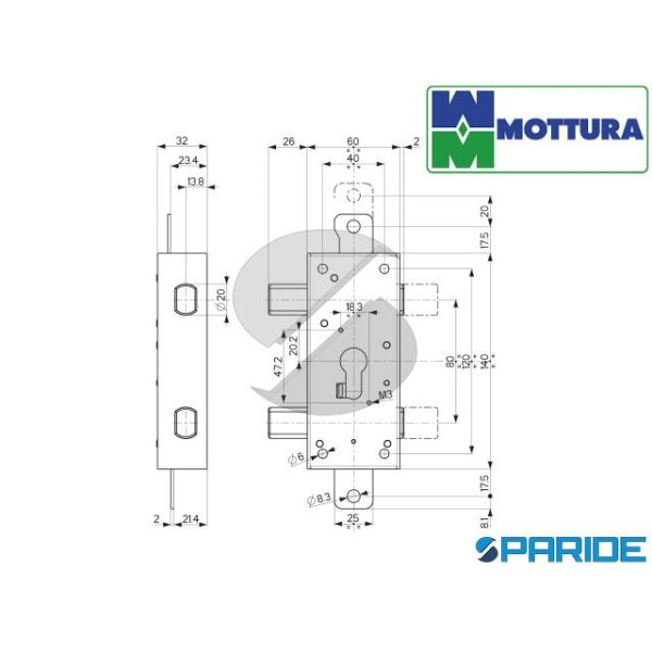 SERRATURA FERROGLIETTO 38328ND00X MOTTURA DX NERO TRIPLICE CHIUSURA SENZA ASTE