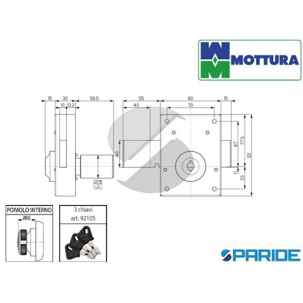 SERRATURA FERROGLIETTO E 45 L 50 120 34353V500E CON CILINDRO POMPA MOTTURA