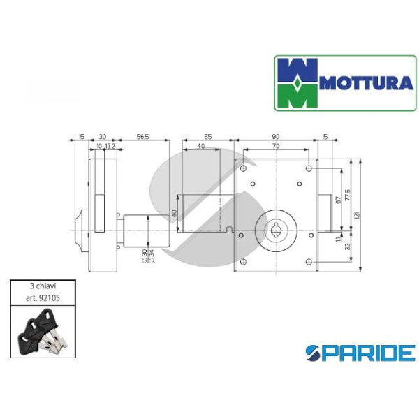 SERRATURA FERROGLIETTO L 50 34350V500E CON CILINDRO POMPA MOTTURA