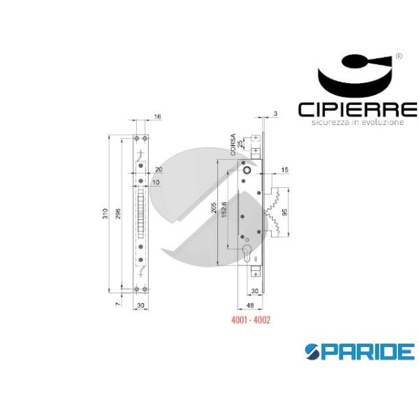 SERRATURA INFILARE E 30 BUNKERLOCKS 4002 CIPIERRE INOX PER MONTANTE