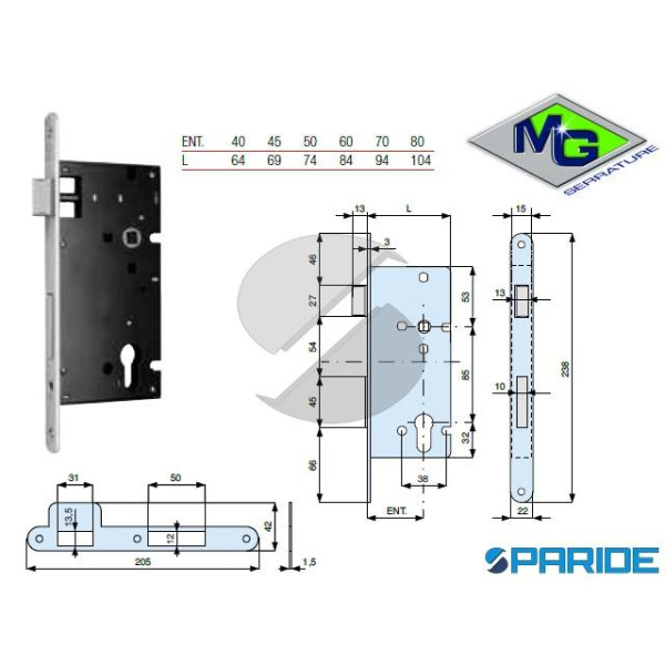 SERRATURA INFILARE E 70 740701AN1 MG B TONDO ACCIA...