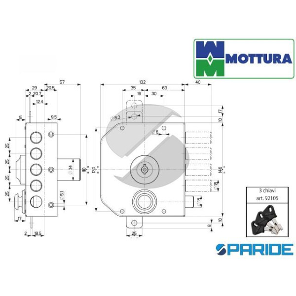 SERRATURA TRIPLICE L 60 30630VD60XE DX MOTTURA CON CILINDRO POMPA