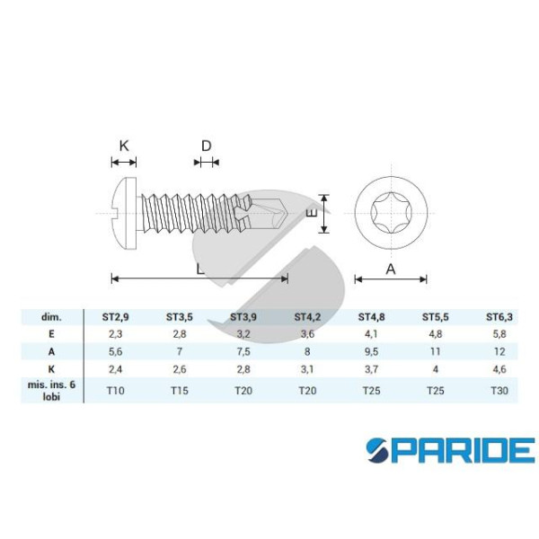 VITE AUTOPERFORANTE TC 3,9X13 MM TORX ZINCAT A DIN 7504-N UNI 8119