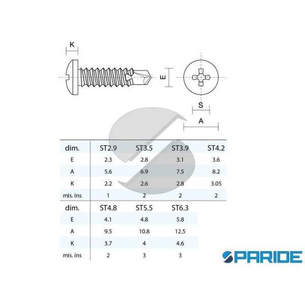 VITE AUTOPERFORANTE TC 4,8X19 MM CROCE ZINCATA DIN 7504-N ISO 15481 UNI 8118