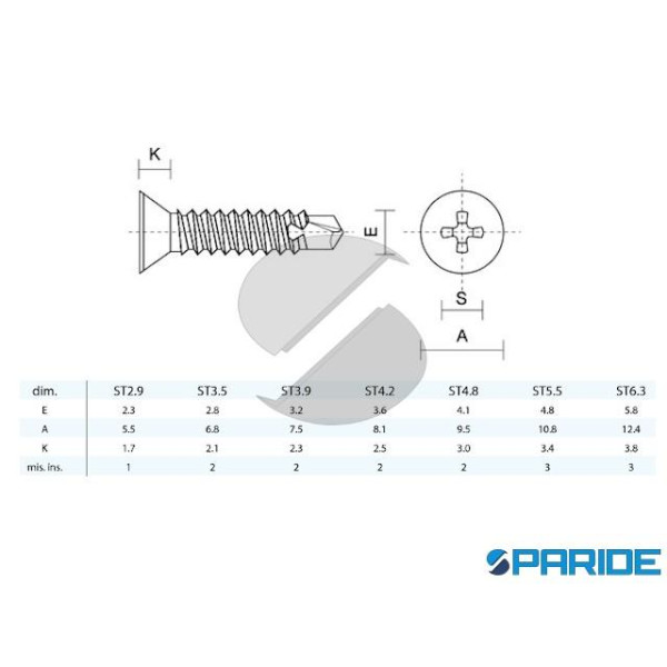 VITE AUTOPERFORANTE TPS 3,9X32 MM CROCE ZINCATA DIN 7504-P ISO 15482 UNI 8119